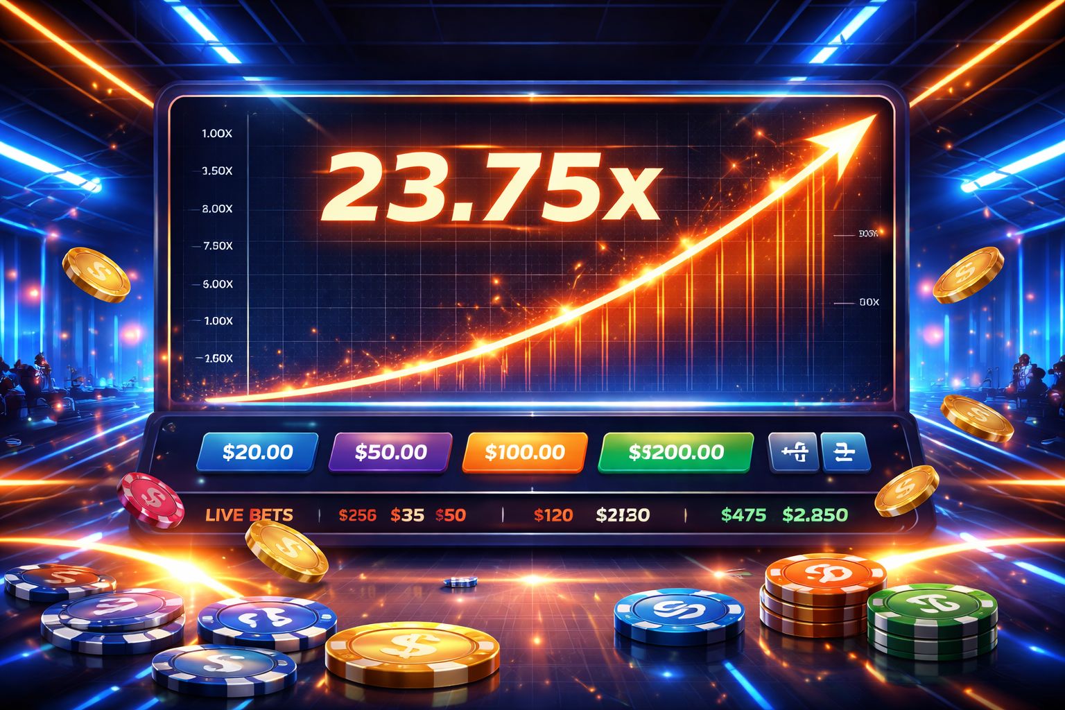 Una pantalla dinámica de juego estilo apuestas con multiplicadores en aumento y acción rápida en VICTORIA777.